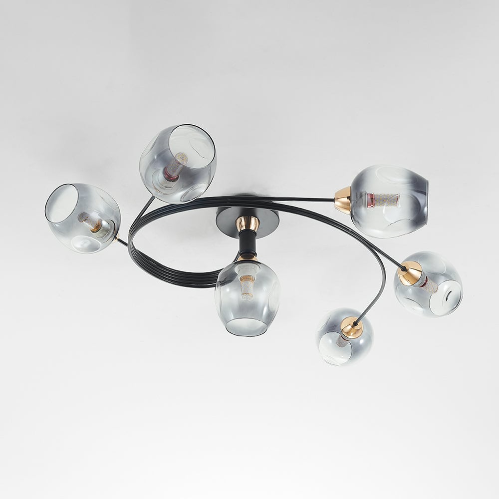 Valentina Flush Mount Ceiling Light, Glass, Black/Gold, Dining Room - Cueteks