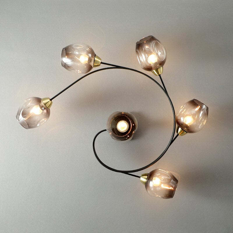Valentina Flush Mount Ceiling Light, Glass, Black/Gold, Dining Room - Cueteks