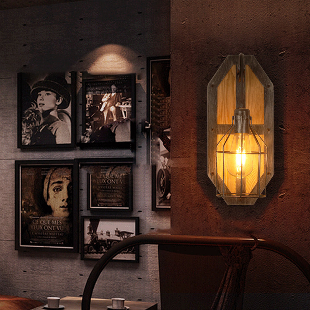 Austin Vintage Bird Cage Wood Metal Wall Lamp Dining Room/Bedroom - Cueteks
