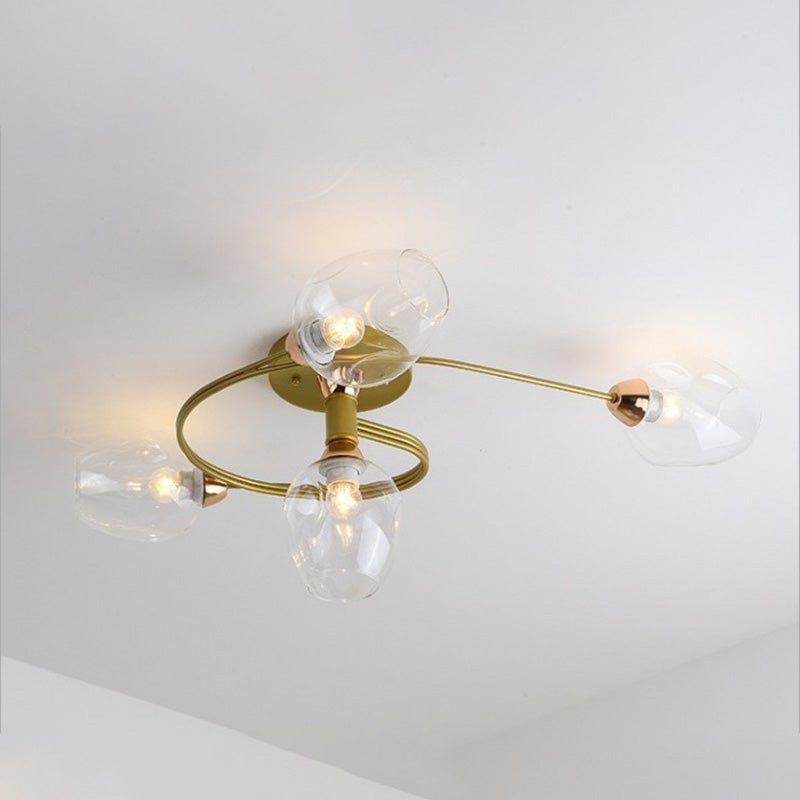 Valentina Flush Mount Ceiling Light, Glass, Black/Gold, Dining Room - Cueteks