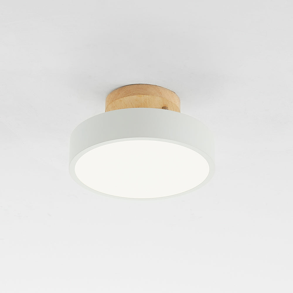 Quinn Round LED Flush Mount Ceiling Light Modern Wood/Acrylic - Cueteks