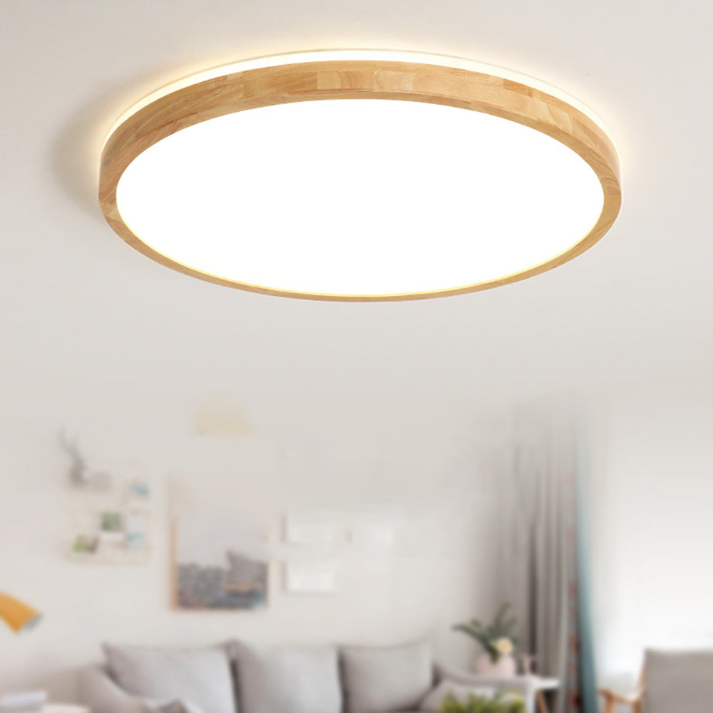 Ozawa Nordic Round Acrylic/Wood Flush Mount Ceiling Light Wood - Cueteks