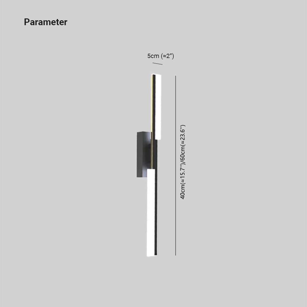 Dimension drawing marked 40 or 60 cm long and 5 cm near the top of the offset luminous bars