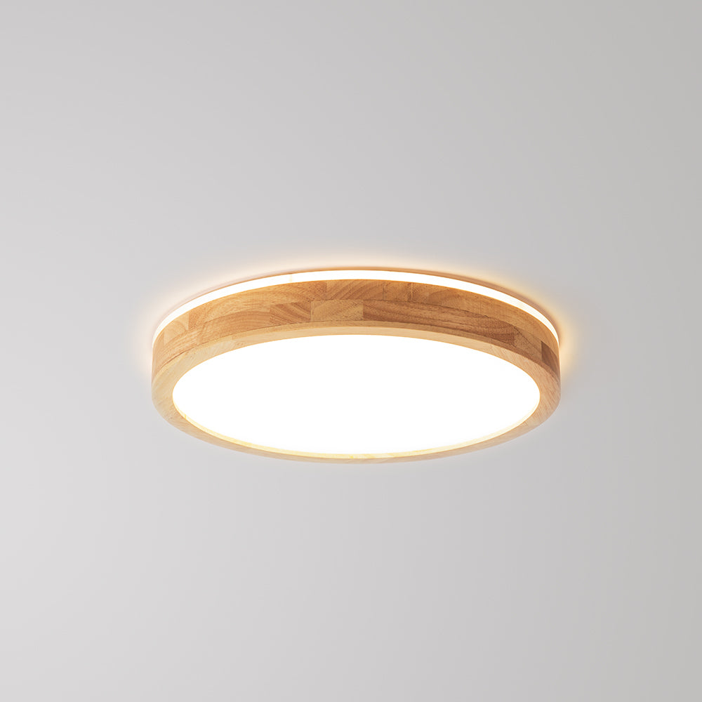 Ozawa Nordic Round Acrylic/Wood Flush Mount Ceiling Light Wood - Cueteks