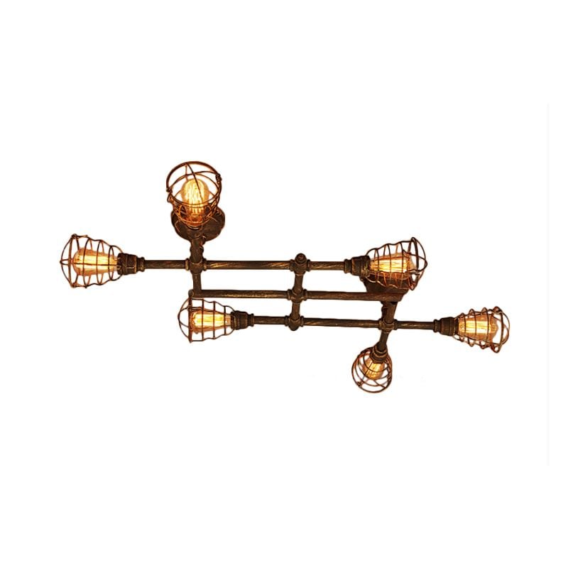 Alessio Industrial Metal Multi Flush Mount Ceiling Light, Brass - Cueteks