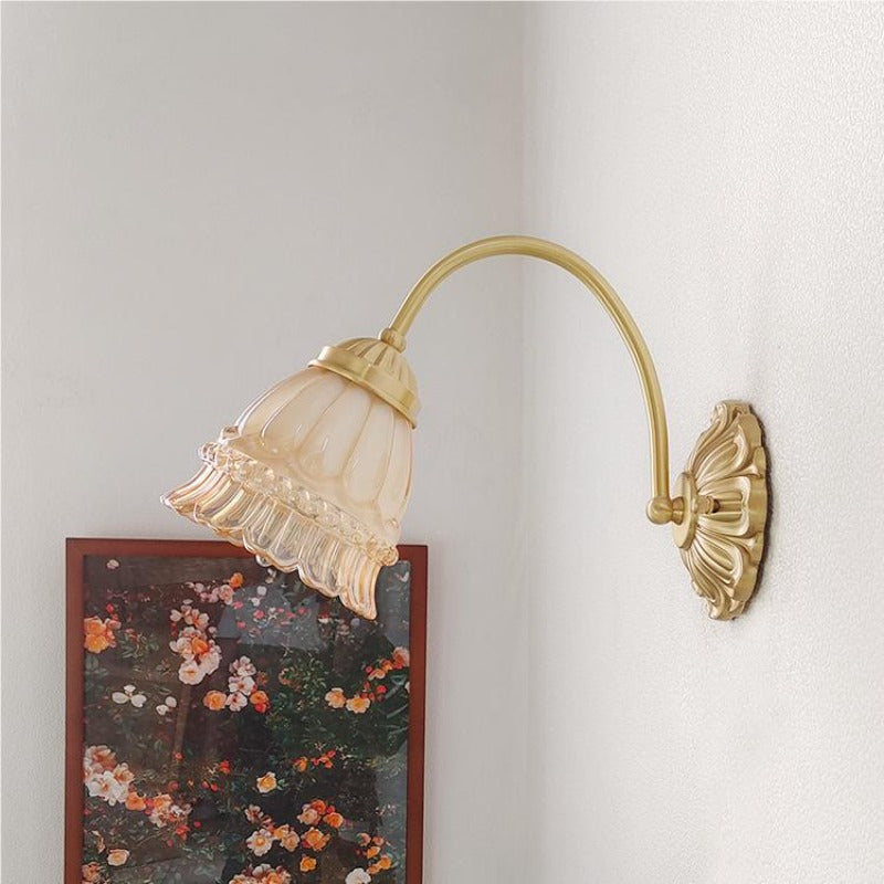 Bella amber-colour ridged glass bell shade with a ruffled rim