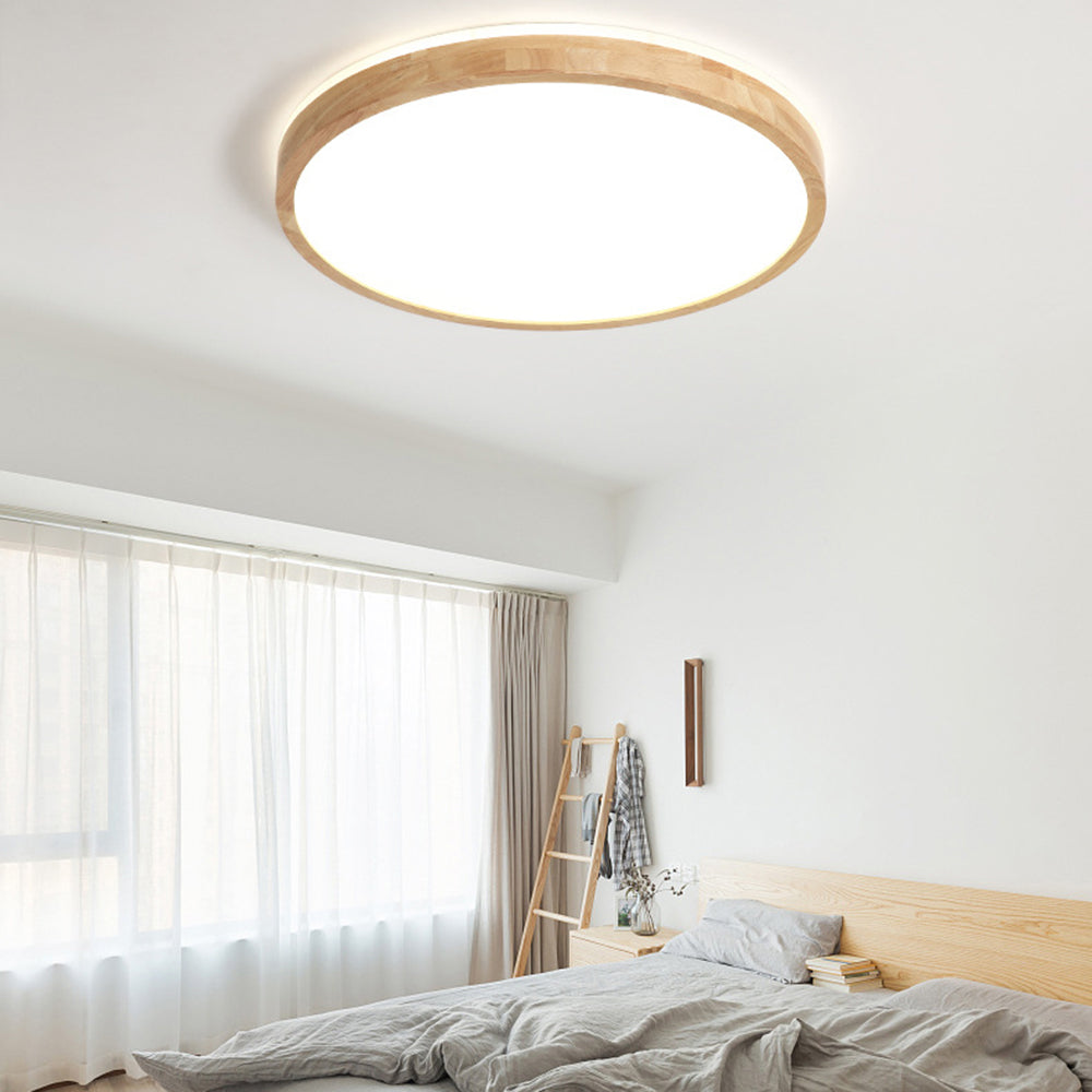Ozawa Nordic Round Acrylic/Wood Flush Mount Ceiling Light Wood - Cueteks