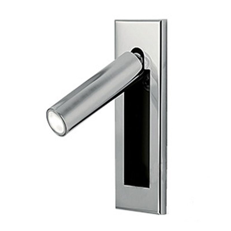 Silver Orr cylindrical spotlight head on a reflective rectangular wall plate