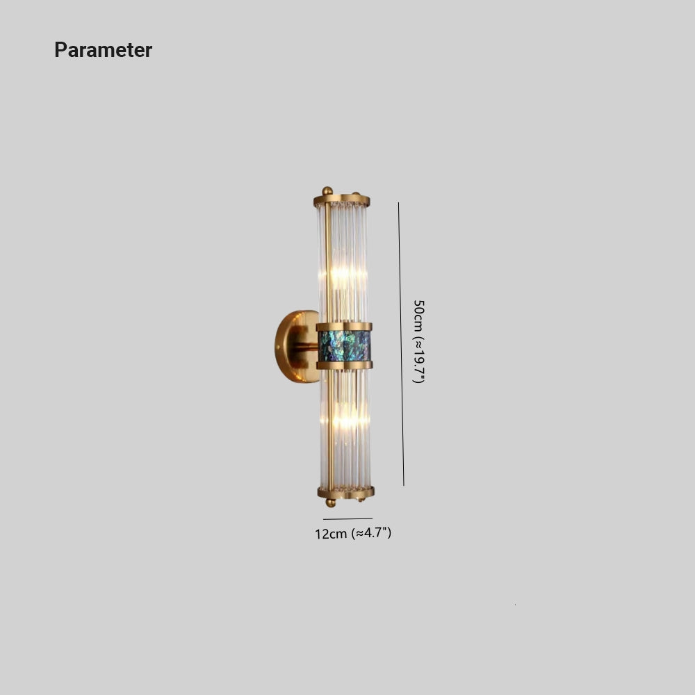 Wall-light drawing showing 50 cm height and 12 cm across the pictured clear-rod assembly