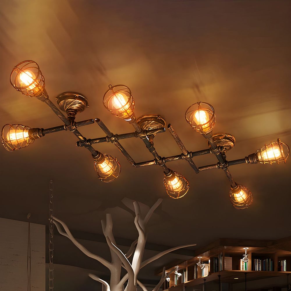 Alessio Industrial Metal Multi Flush Mount Ceiling Light, Brass - Cueteks