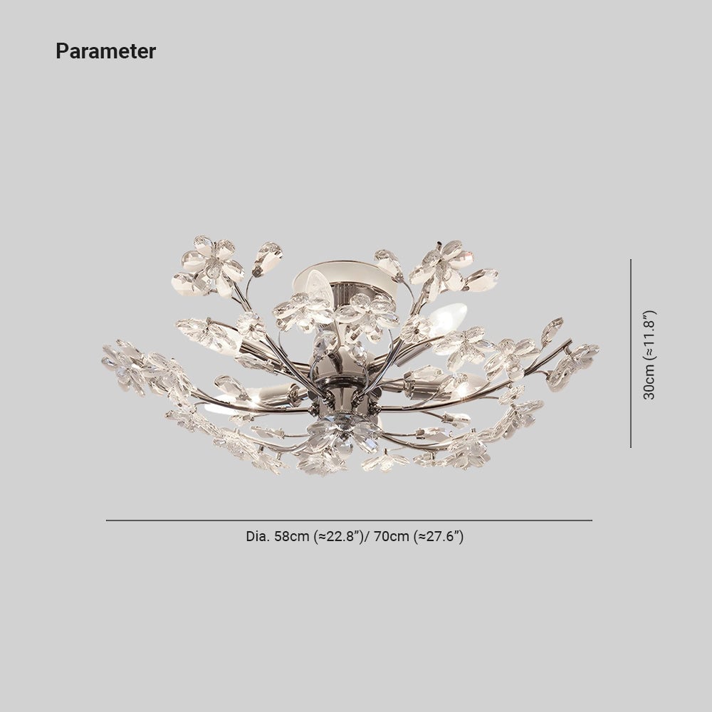 Olivia Modern Crystals Flower Flush Mount Ceiling Light Living Room, Chrome - Cueteks