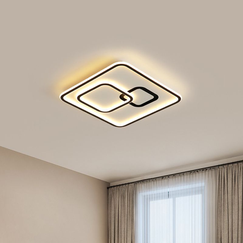 Warm Light Lacey square flush mount illuminating a ceiling beside curtains.