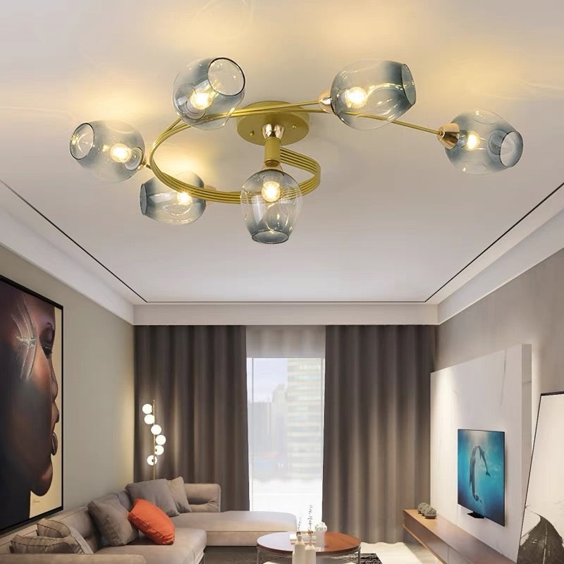 Valentina Flush Mount Ceiling Light, Glass, Black/Gold, Dining Room - Cueteks