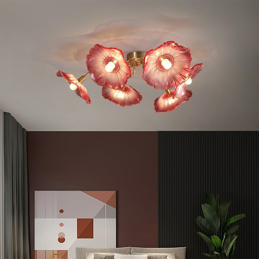 Hailie Modern Flower Ceiling Light  Metal/Glass Clear/Pink Bedroom - Cueteks
