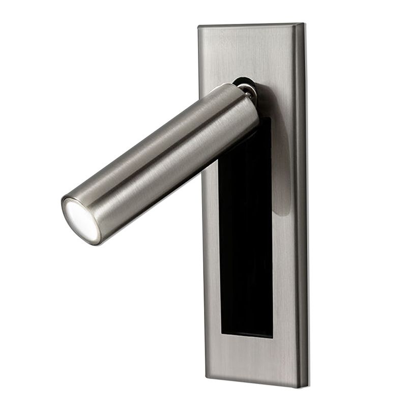 Nickel-finish Orr cylindrical spotlight and brushed-looking wall plate against white