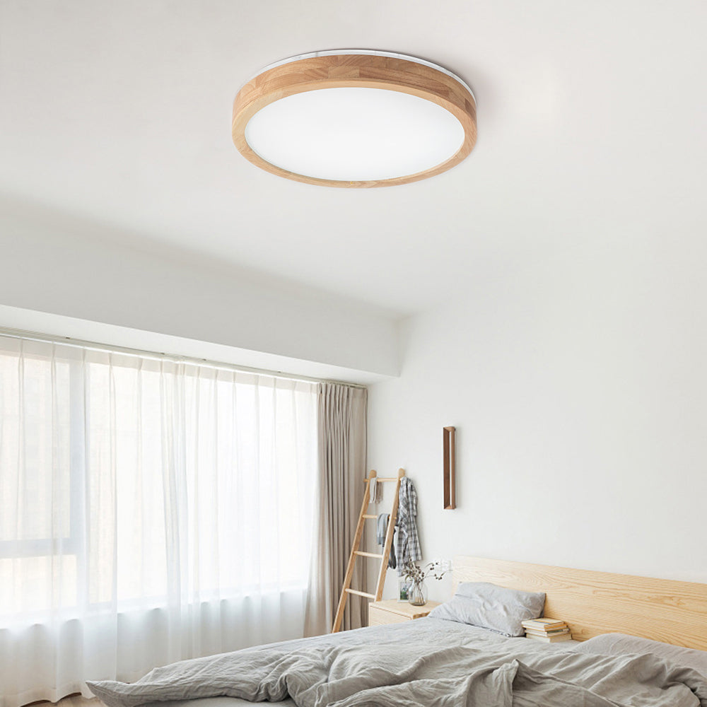 Ozawa Nordic Round Acrylic/Wood Flush Mount Ceiling Light Wood - Cueteks