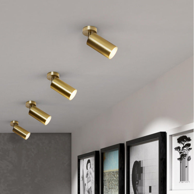 Freja Moderno Gold Cylinder Spotlight Background Flush Mount Ceiling Light, Metal - Cueteks