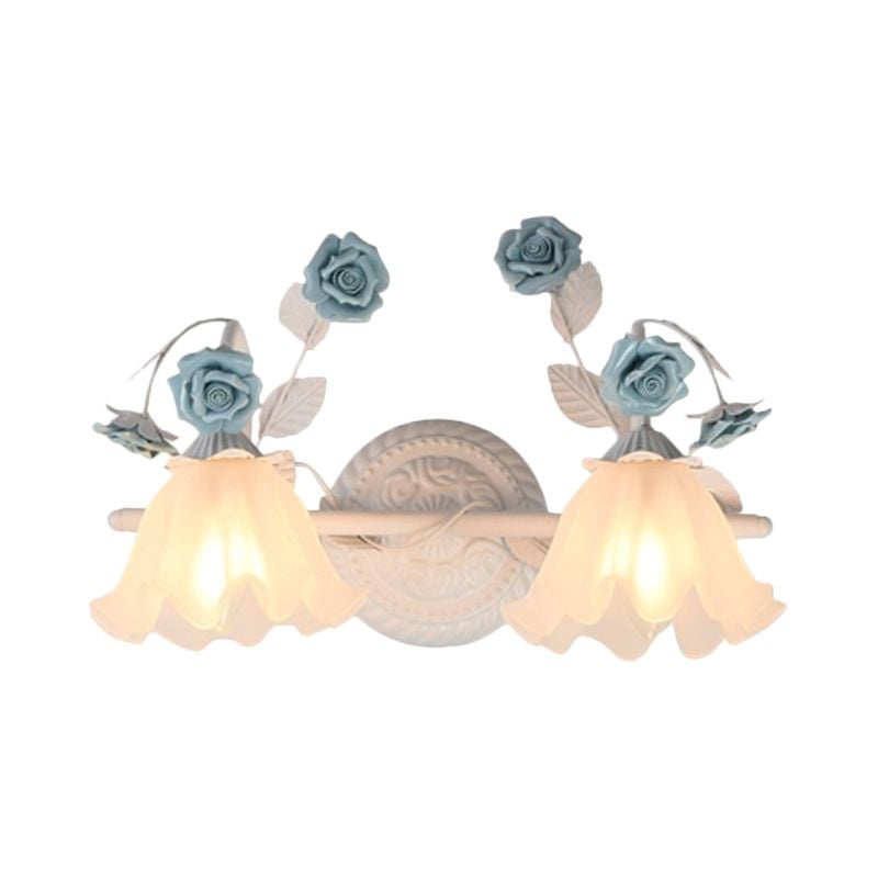 Félicie two-light blue rose fixture with downward glass shades