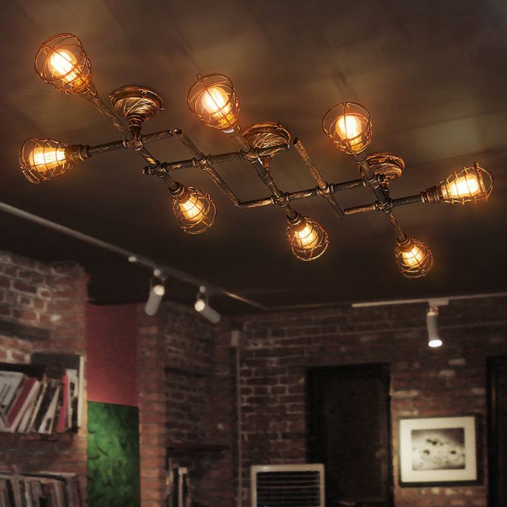 Alessio Industrial Metal Multi Flush Mount Ceiling Light, Brass - Cueteks