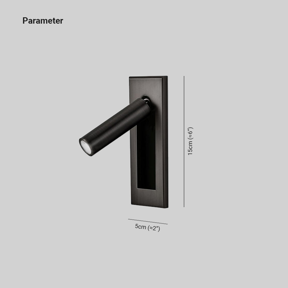 Orr cylindrical spotlight drawing showing a 15 cm high and 5 cm wide wall plate