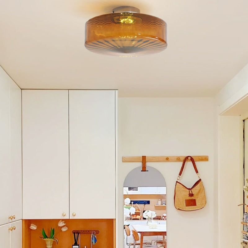 Hailie Modern Round Flush Mount Ceiling Light Brown Metal/Glass Kitchen/Living Room - Cueteks