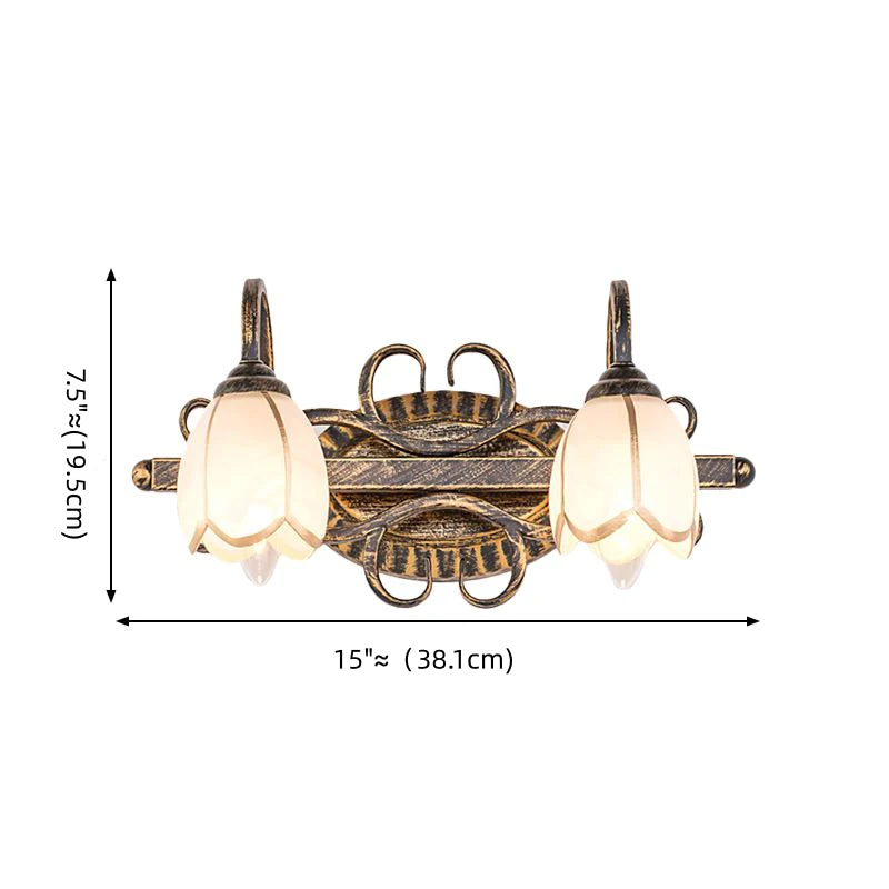 Félicie Antique Flower Metal/Glass Wall Lamp, Brass, Bedroom - Cueteks