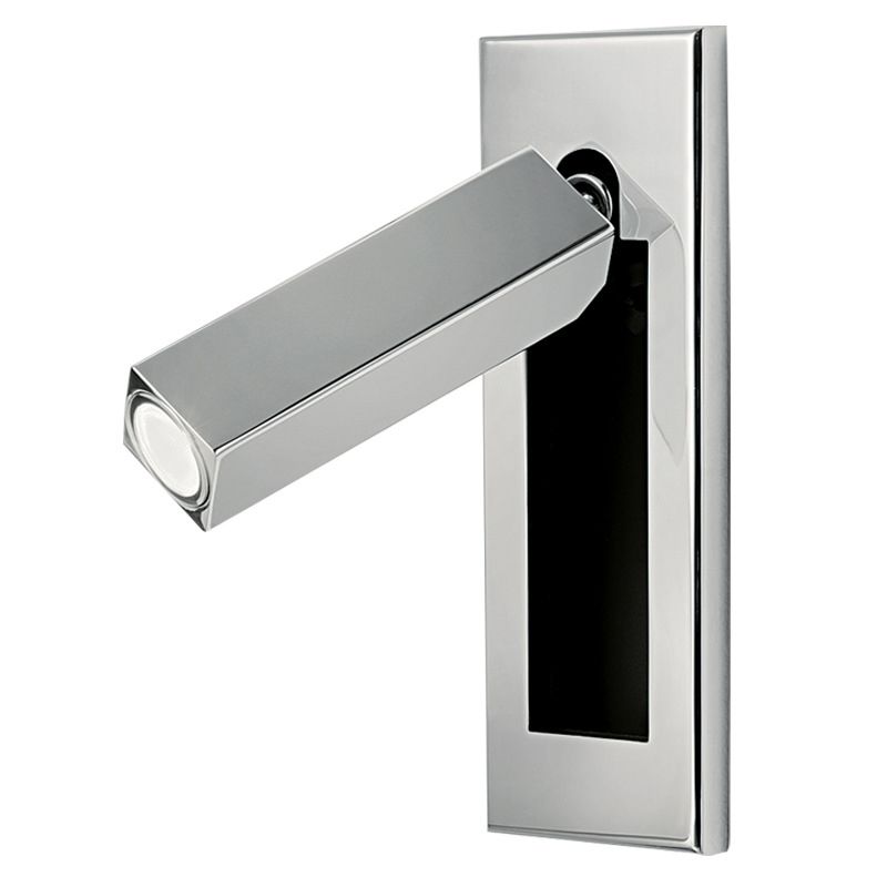 Silver Orr rectangular spotlight head on a reflective wall plate against white