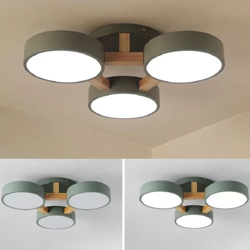 Collage showing the green Minori fixture under different lighting conditions.