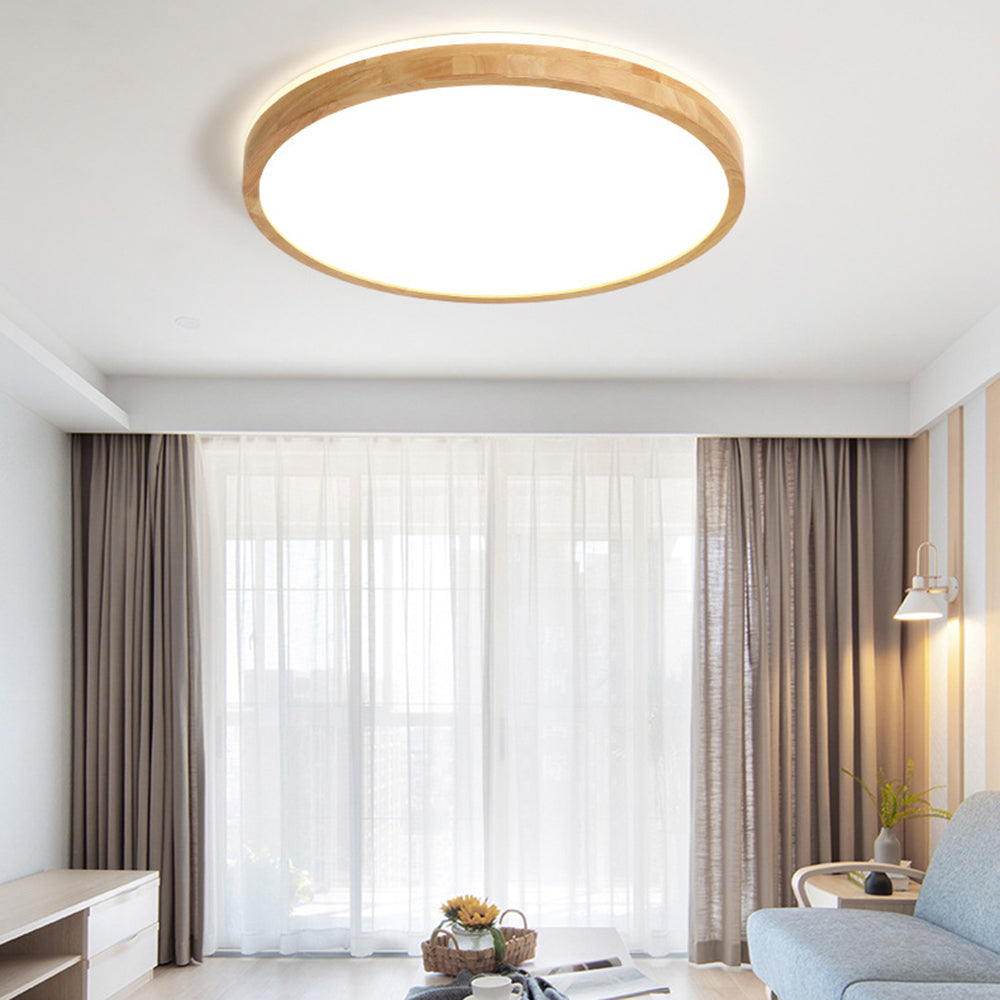 Ozawa Nordic Round Acrylic/Wood Flush Mount Ceiling Light Wood - Cueteks