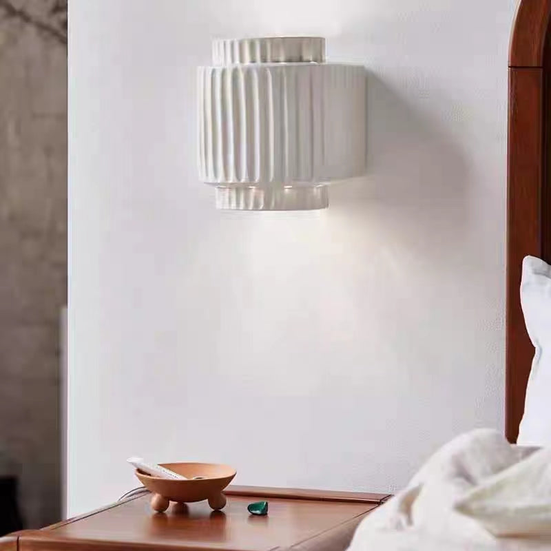 Vintage Cylindrique Resin Flush Mount Wall Lamp, White Bedroom/Living Room - Cueteks