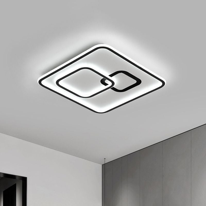 White Light Lacey square flush mount above a room corner and window.