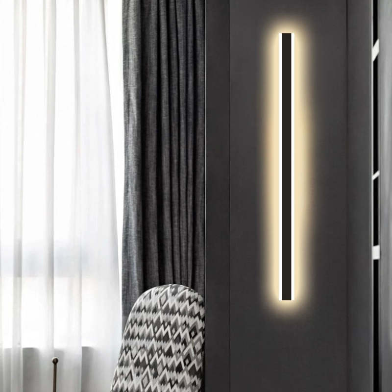 Edge Horizon Modern Outer Glow Linear Metal Outdoor Wall Light, Dark Steel - Cueteks
