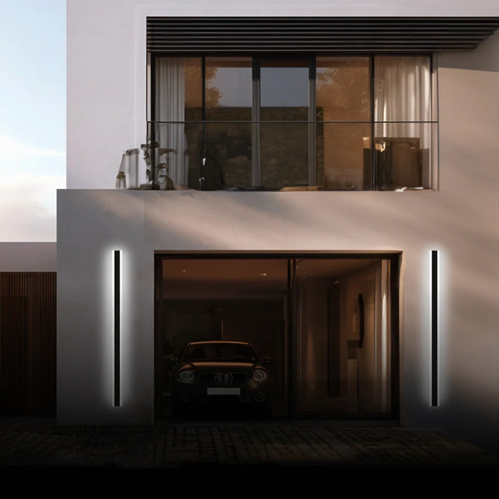 Edge Horizon Modern Outer Glow Linear Metal Outdoor Wall Light, Dark Steel - Cueteks