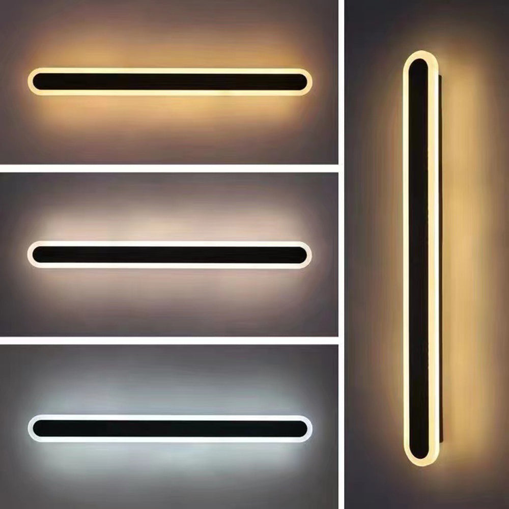 Edge Minimalist Metal Linear Oval Outdoor Wall Lamp, Black - Cueteks