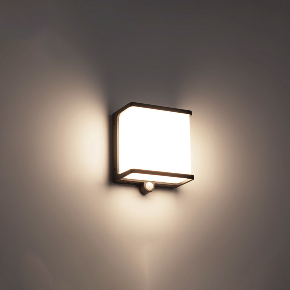 Orr Modern Minimalist Rectangular Acrylic Sensor Solar Outdoor Wall Lamp, Black/White - Cueteks