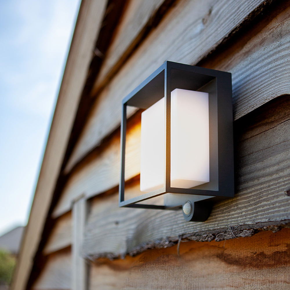 Orr Modern Rectangular Acrylic Sensor Solar Powered Outdoor Wall Lamp, Black - Cueteks