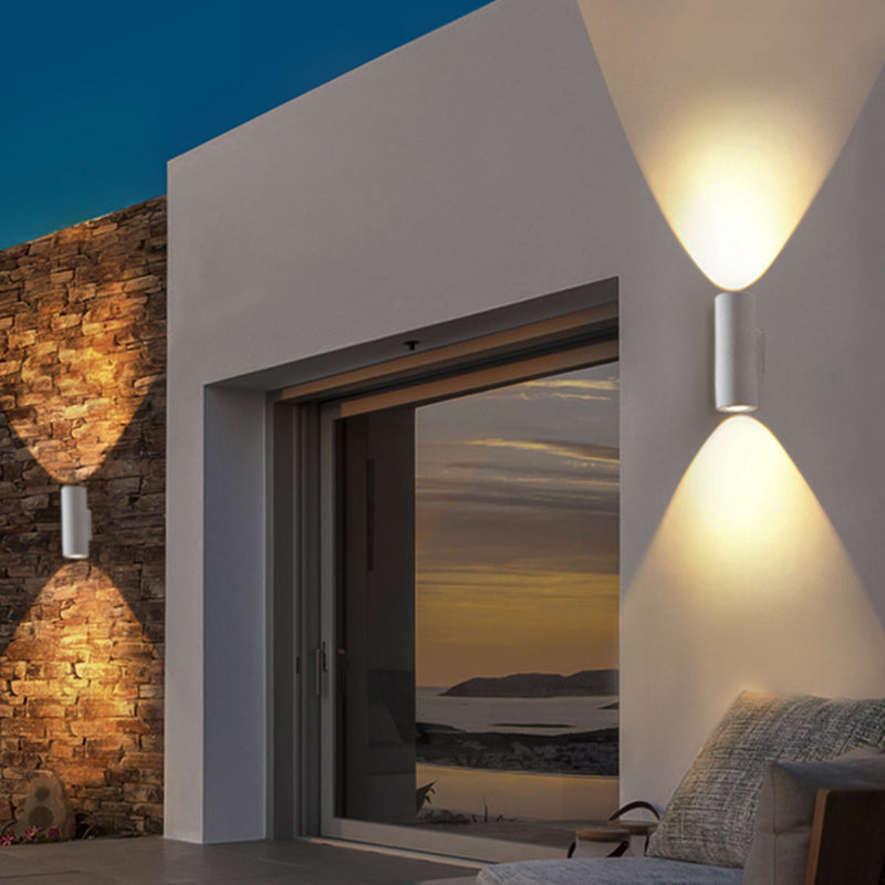 Orr Minimalist Cylindrical Double-headed Cement Outdoor Wall Lamp, Black/White - Cueteks