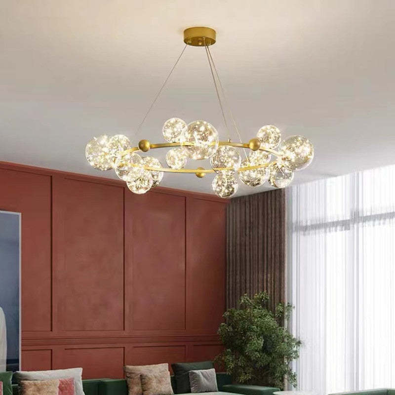 Valentina Art Deco Globe Metal/Glass Chandelier, Black/Gold - Cueteks