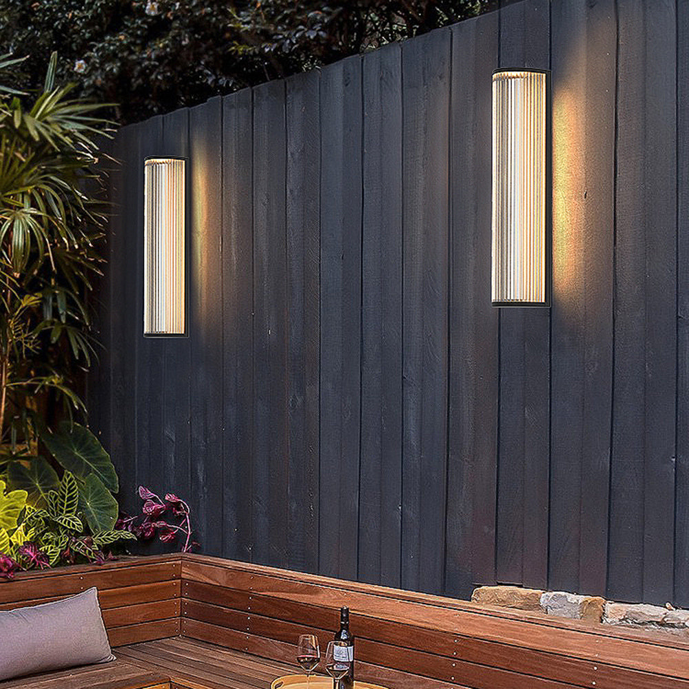 Orr Modern Semi-Cylindrical Outdoor Metal/Acrylic Wall Lamp, Clear/Black - Cueteks