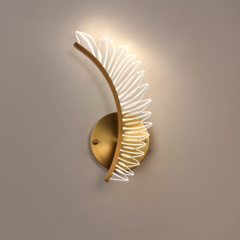 Kristy Right single-wing wall light with mirrored feather outlines against grey