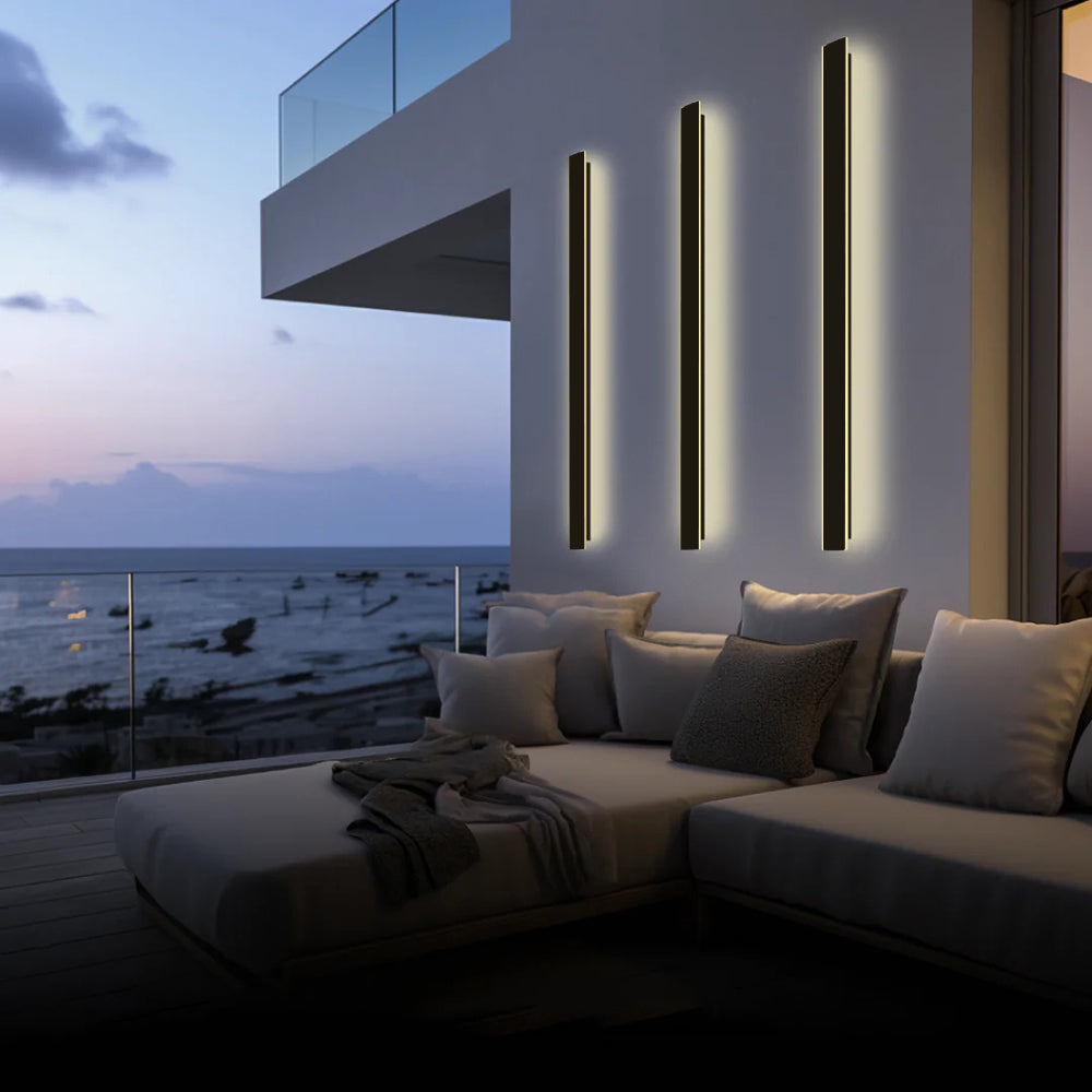 Edge Ripple Minimalist Linear Metal Outdoor Wall Lamp Black Balcony/Terrace - Cueteks