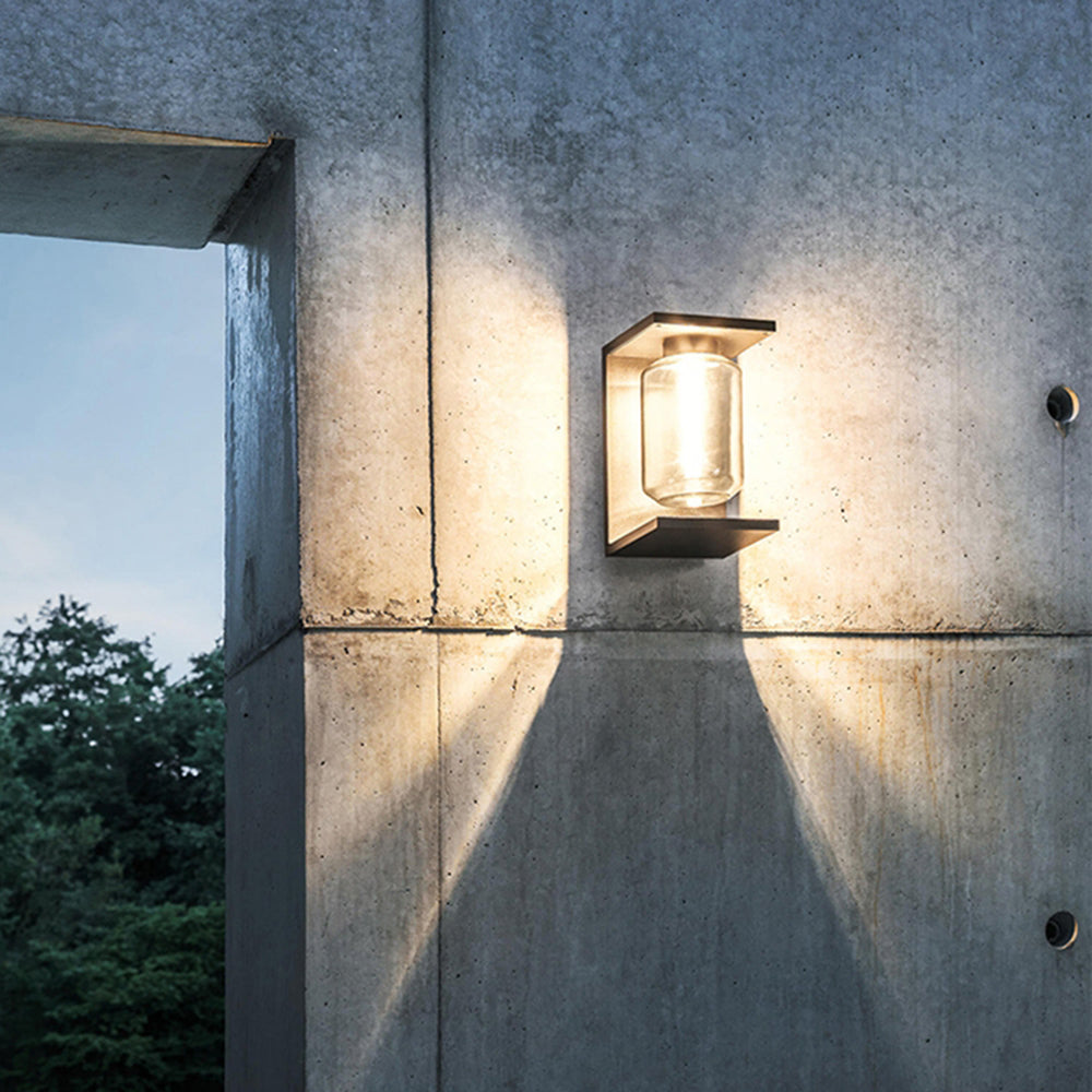 Orr Modern Lantern Glass Outdoor Wall Lamp, Black/Gray - Cueteks