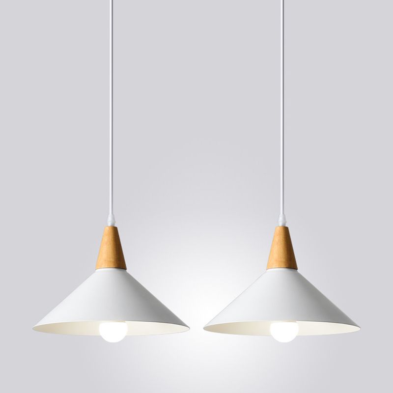 Two white Morandi conical pendant heads suspended together