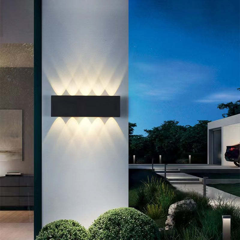 Orr Modern Rectangular Metal Outdoor Wall Lamp, Black/White, Water-wave - Cueteks