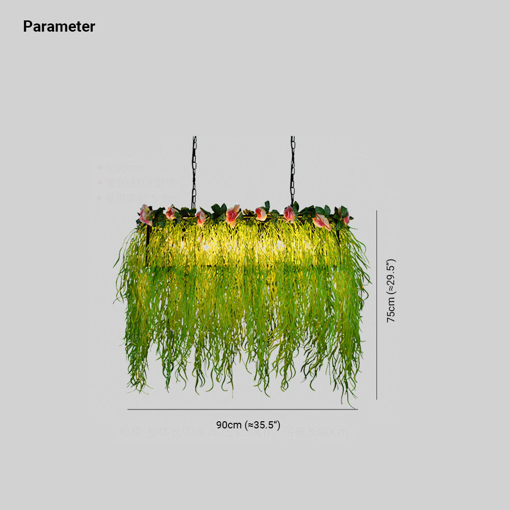 Larger green foliage version shown with dimensions