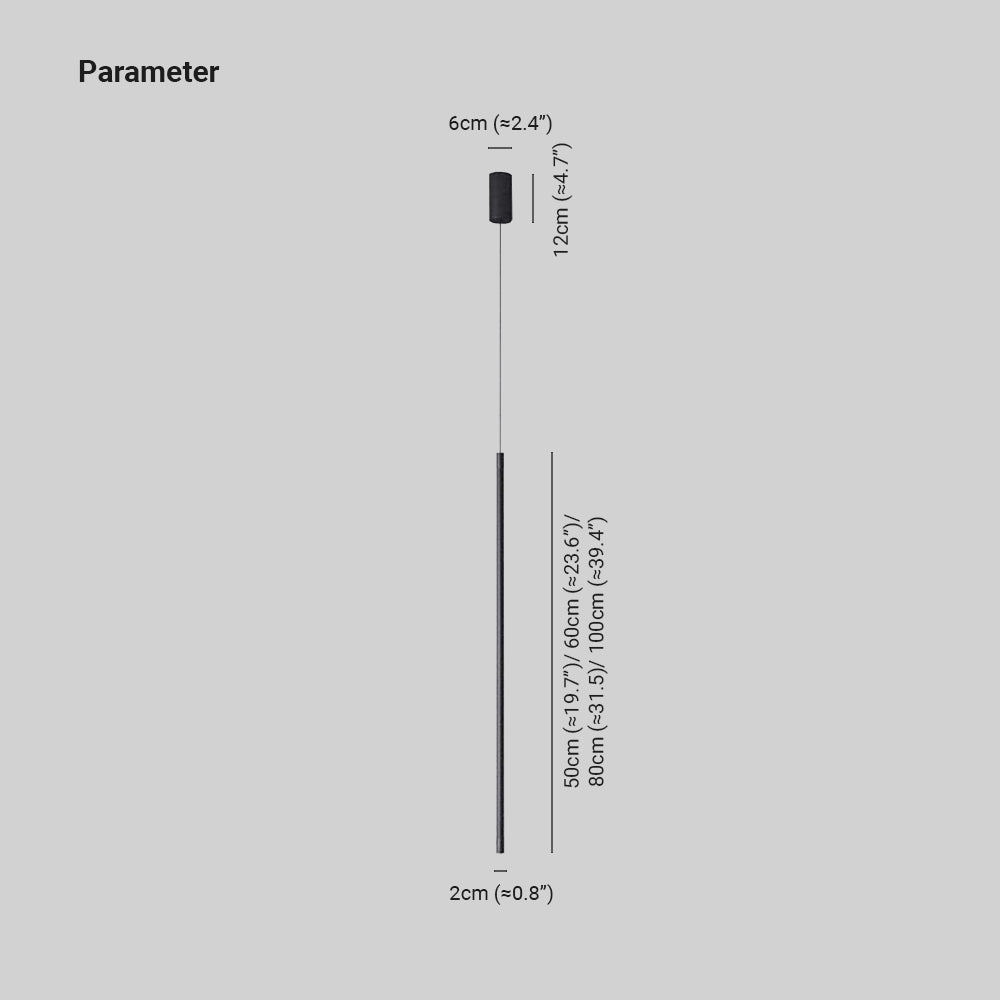 Edge dimension drawing showing 50, 60, 80 and 100 cm rods, 2 cm width and 6 by 12 cm canopy