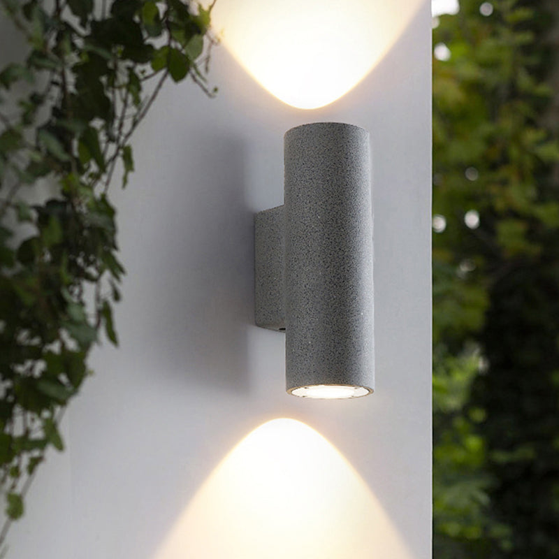 Orr Minimalist Cylindrical Double-headed Cement Outdoor Wall Lamp, Black/White - Cueteks