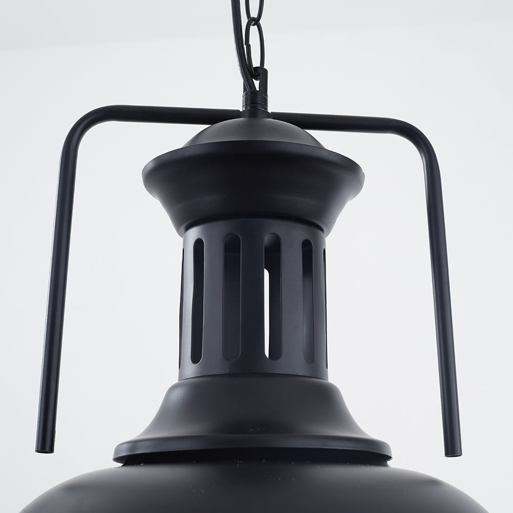 Front close view of Alessio’s black slotted neck, upper cap, squared bracket and metal shade edge