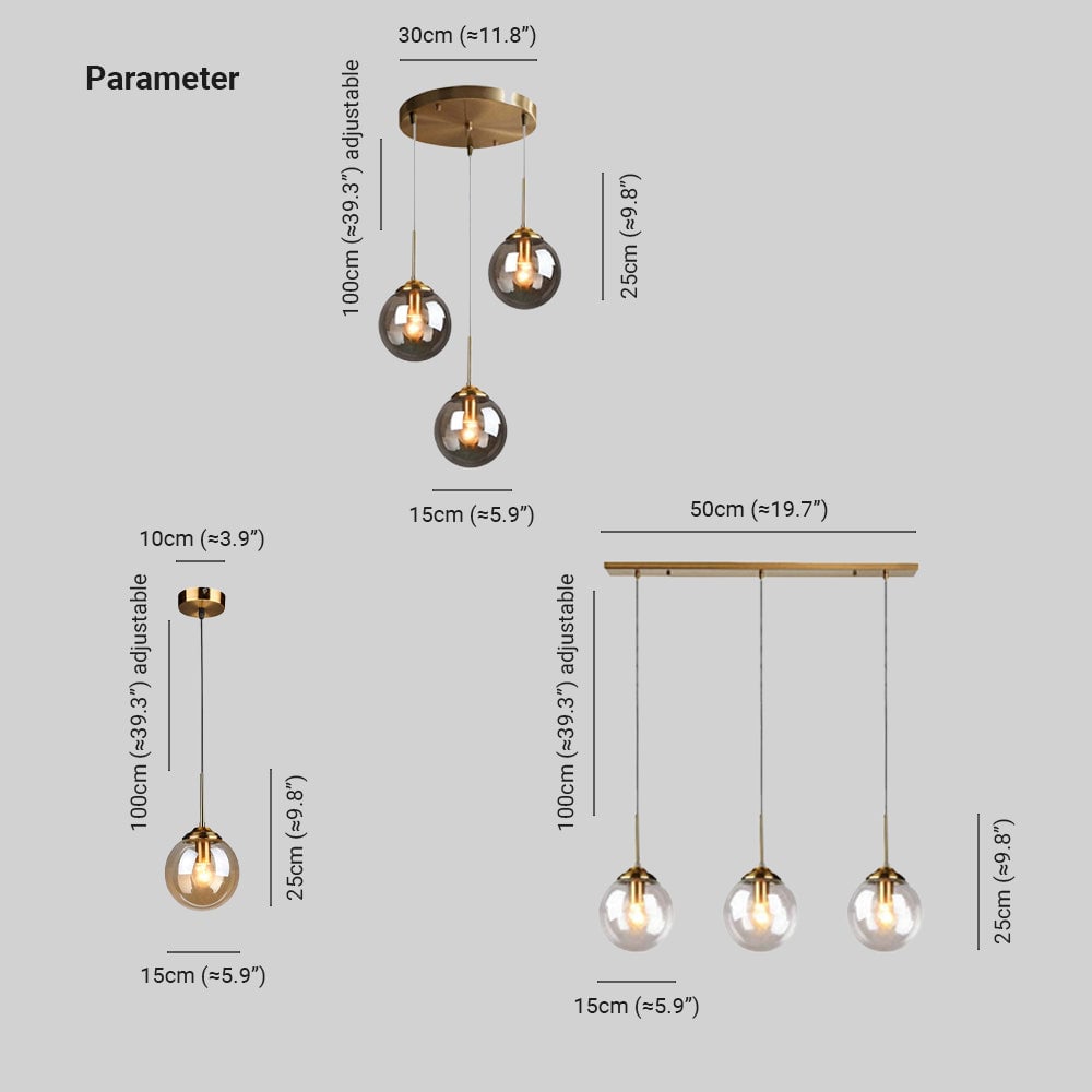 Valentina globe pendant light with gold-tone fittings