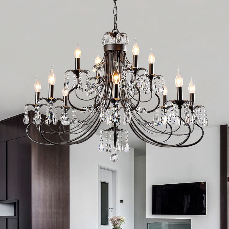 Silva Luxury Tiered Candle Metal/Crystal Chandelier, Black - Cueteks